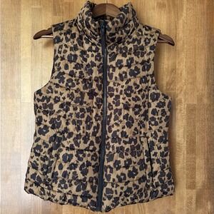 GAP Leopard Print Quilted Puffer Vest in Tan and Black